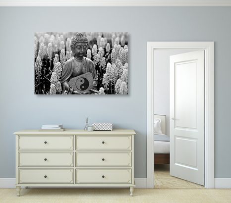 OBRAZ JIN A JANG BUDHA V ČERNOBÍLÉM PROVEDENÍ - ČERNOBÍLÉ OBRAZY - OBRAZY