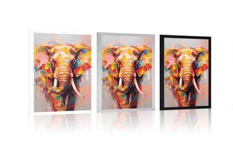 PLAKÁT STYLOVÝ SLON S IMITACÍ MALBY - ZVÍŘATA - PLAKÁTY