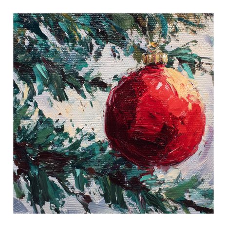 WEIHNACHTLICHES WANDBILD ROTE KUGEL UND ZWEIGE - WEIHNACHTS- UND WINTERBILDER - BILDER