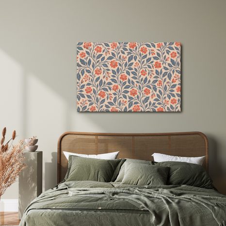 WANDBILD KORALLENFARBENE BLÜTEN AUF BEIGE - BILDER BLUMEN - BILDER