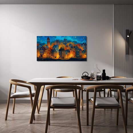 OBRAZ MĚSTO POD HVĚZDAMI - BAREVNÉ DOMY - OBRAZY