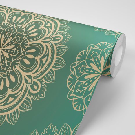 CARTA DA PARATI – MANDALA SU SFONDO TURCHESE - CARTA DA PARATI FENG SHUI - CARTA DA PARATI