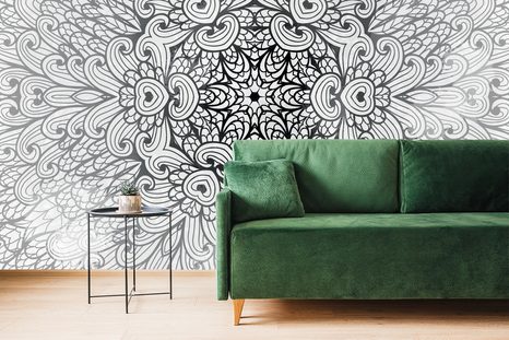 TAPETA ETNICKÁ MANDALA V ČERNOBÍLÉM PROVEDENÍ - TAPETY FENG SHUI - TAPETY