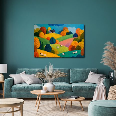 OBRAZ PODZIMNÍ KRAJINA S OVCEMI - OBRAZY POLE A LOUKY - OBRAZY