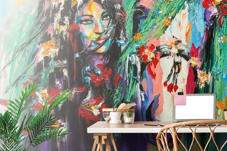 TAPETA OLEJOMALBA ŽENA A KŮŇ - TAPETY S IMITACÍ MALEB - TAPETY