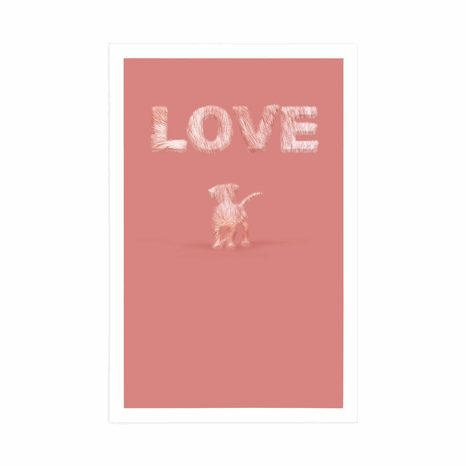 PLAKÁT PEJSEK S NÁPISEM LOVE V RŮŽOVÉM PROVEDENÍ - MOTIVY Z NAŠÍ DÍLNY - PLAKÁTY