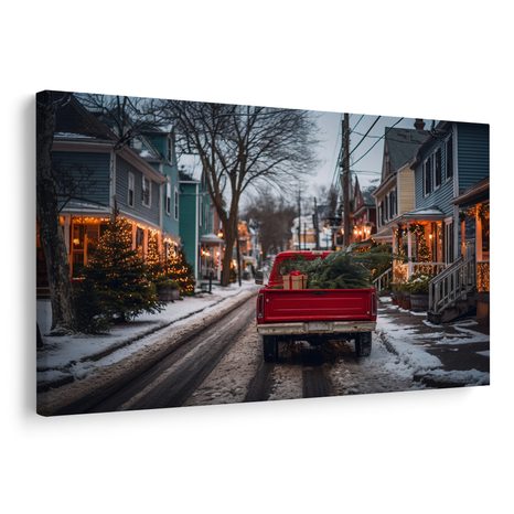 OBRAZ VÁNOČNÍ CESTA V ČERVENÉM AUTĚ - VÁNOČNÍ A ZIMNÍ OBRAZY - OBRAZY