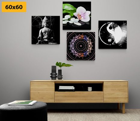 SET OBRAZŮ FENG SHUI NA ČERNÉM POZADÍ - SESTAVY OBRAZŮ - OBRAZY