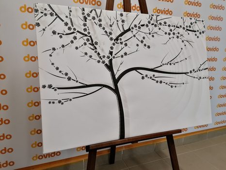 WANDBILD MODERNER SCHWARZ-WEISSER BAUM AUF ABSTRAKTEM HINTERGRUND - BILDER BÄUME DES LEBENS - BILDER