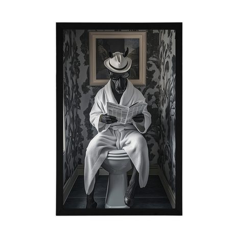 POSTER SCHWARZES PFERD MIT EINER ZEITUNG AUF DEM KLO - PFERDE - POSTER