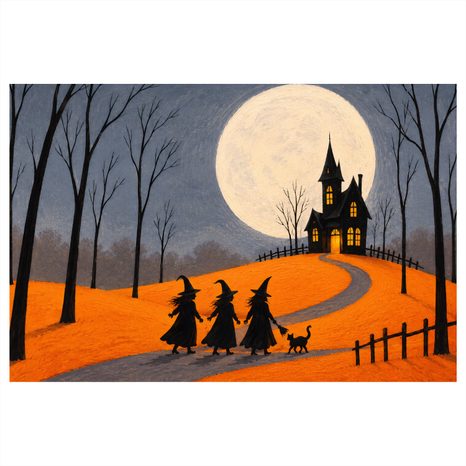 QUADRO SU TELA – STREGA SOTTO LA LUNA PIENA - QUADRI HALLOWEEN E HORROR - STAMPE E QUADRI