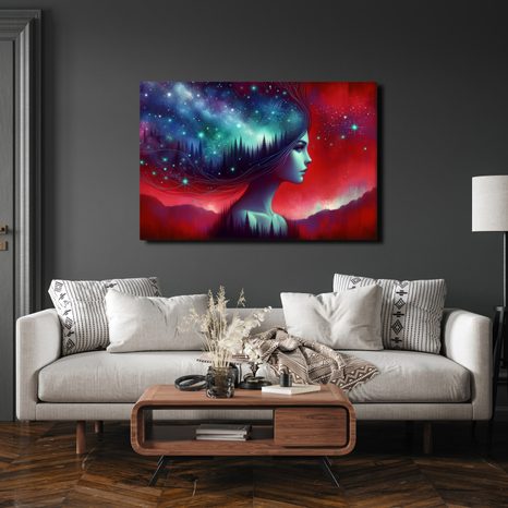 WANDBILD FRAU MIT STERNENLANDSCHAFT - WANDBILDER FRAUEN - BILDER