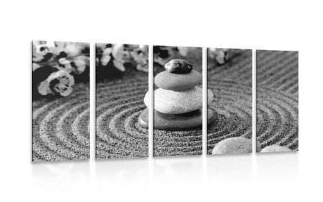 5-PIECE CANVAS PRINT PYRAMID OF ZEN STONES  IN BLACK AND WHITE