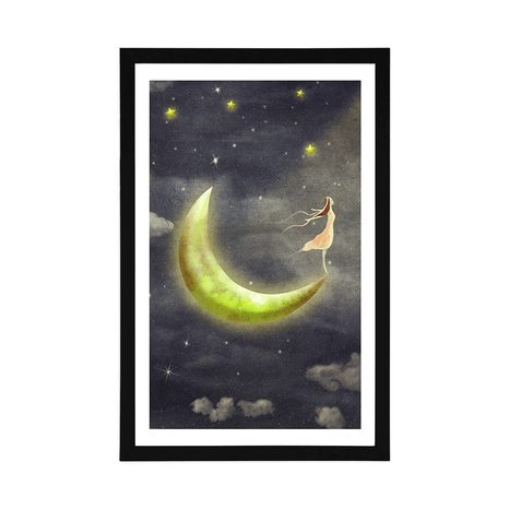 PLAKÁT S PASPARTOU DÍVKA NA MĚSÍCI - POHÁDKOVÉ BYTOSTI - PLAKÁTY