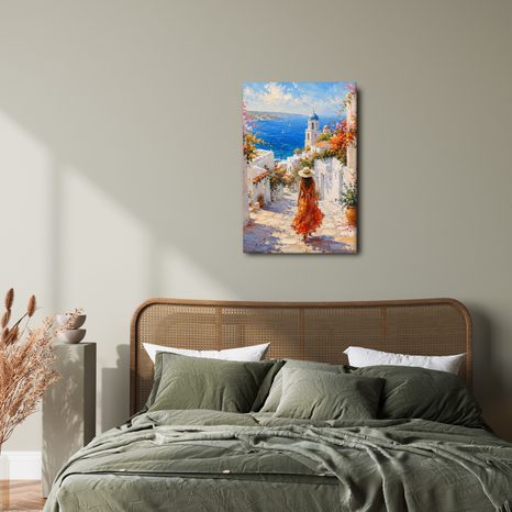 TABLEAU SUR TOILE – CHEMIN FLEURI VERS LA CÔTE - TABLEAUX DE LA MER ET DE LA PLAGE - TABLEAUX