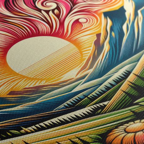 WANDBILD BUNTE BERGE BEIM SONNENAUFGANG - WANDBILDER FELDER UND WIESEN - BILDER