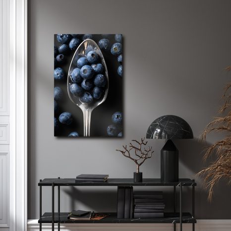 OBRAZ ČERSTVÉ BORŮVKY A LŽÍCE - OBRAZY JÍDLA A NÁPOJE - OBRAZY