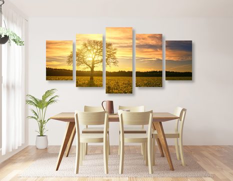 5 RÉSZES KÉP MAGÁNYOS FA - FÁKAT ÉS LEVELEKET ÁBRÁZOLÓ KÉPEK - KÉPEK