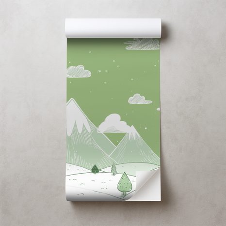 SELBSTKLEBENDE TAPETE WINTERLANDSCHAFT MIT BERGEN UND BÄUMEN - KINDERTAPETEN - TAPETEN
