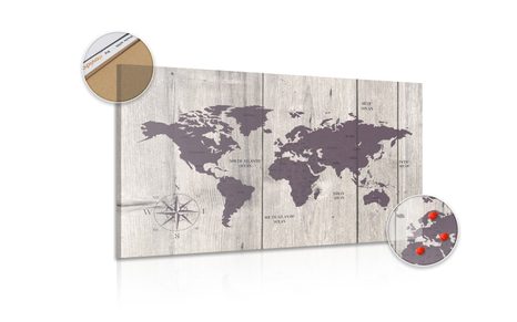 QUADRO IN SUGHERO – MAPPA MARRONE SU SFONDO DI LEGNO - QUADRI SU SUGHERO - STAMPE E QUADRI