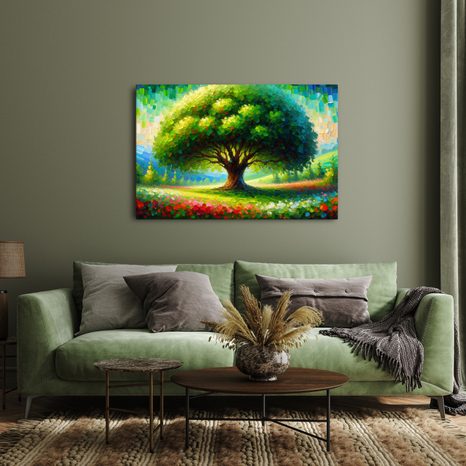 OBRAZ BAREVNÝ STROM ŽIVOTA NA LOUCE - OBRAZY STROMY ŽIVOTA - OBRAZY