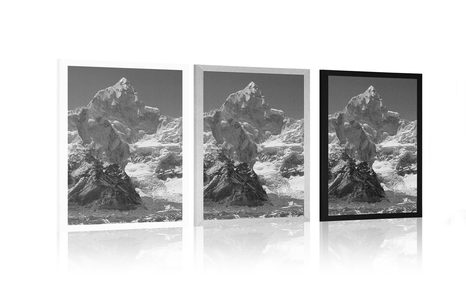 AFFICHE – SOMMET DE MONTAGNE MAGNIFIQUE EN NOIR ET BLANC - NOIR ET BLANC - AFFICHES