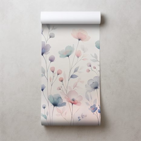 TAPETE AQUARELL PASTELLBLUMEN - TAPETEN MIT BLUMENMOTIVEN - TAPETEN