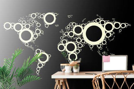 SAMOLEPÍCÍ TAPETA MAPA Z KRUŽNIC S ČERNÝM POZADÍM - SAMOLEPÍCÍ TAPETY - TAPETY