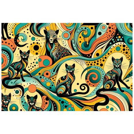 FOTOTAPETE BUNTE ABSTRAKTE KATZEN - TAPETEN MIT TIERMOTIVEN - TAPETEN