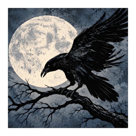 QUADRO SU TELA – CORVO NERO SOTTO LA LUNA PIENA - QUADRI HALLOWEEN E HORROR - STAMPE E QUADRI