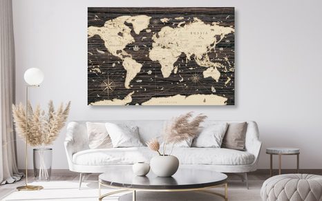 OBRAZ NA KORKU MAPA NA DREVENOM POZADÍ - OBRAZY NA KORKU - OBRAZY