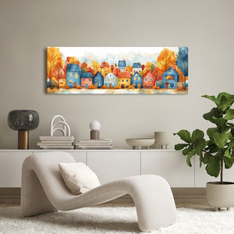 WANDBILD HERBSTLICHES DORF MIT HÄUSERN - BUNTE HÄUSER - BILDER