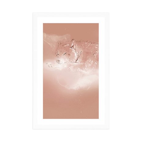 POSTER MIT PASSEPARTOUT SCHLAFENDER WOLF - MOTIVE AUS UNSERER WERKSTATT - POSTER