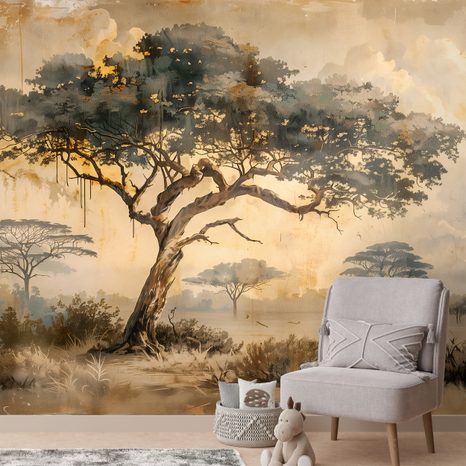 TAPETA AFRIČKA SAVANA U TOPLIM TONOVIMA - TAPETE STABLA - TAPETE