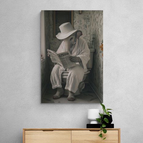 STAMPA SU TELA – ELEFANTE CON GIORNALE IN BAGNO - QUADRI DI ELEFANTI - STAMPE E QUADRI