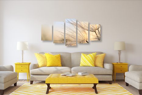 5-DÍLNÝ OBRAZ PAMPELIŠKA NA POLI PŘI VÝCHODU SLUNCE - OBRAZY KVĚTŮ - OBRAZY