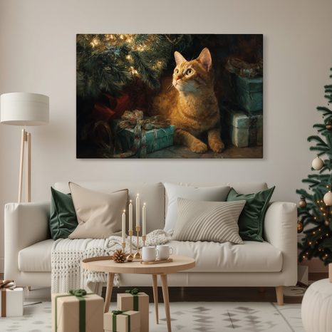 OBRAZ VÁNOČNÍ KOČKY UŽÍVAJÍCÍ SI VÁNOČNÍ POHODU - VÁNOČNÍ A ZIMNÍ OBRAZY - OBRAZY