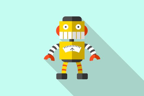 OBRAZ ŽLUTÝ ROBOT NA MODRÉM POZADÍ - DĚTSKÉ OBRAZY - OBRAZY