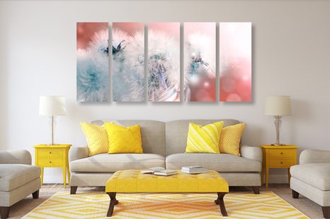 5-DÍLNÝ OBRAZ PAMPELIŠKA S ABSTRAKTNÍMI PRVKY - OBRAZY KVĚTŮ - OBRAZY