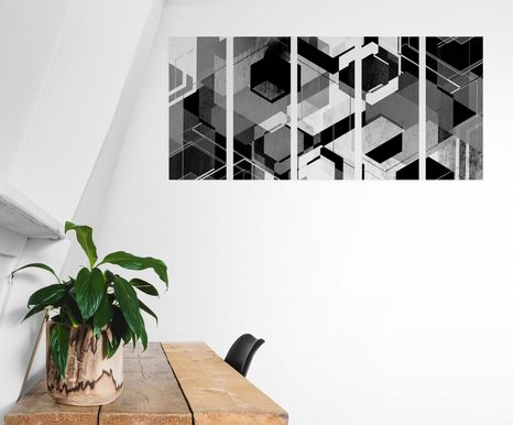 5-DÍLNÝ OBRAZ ABSTRAKTNÍ GEOMETRIE V ČERNOBÍLÉM PROVEDENÍ - ČERNOBÍLÉ OBRAZY - OBRAZY