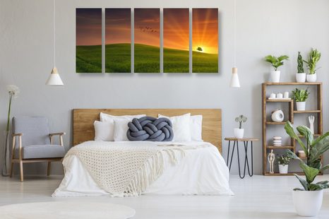 TABLOU 5-PIESE COPAC PE LUNCĂ - TABLOU NATURĂ ȘI PEISAJE NATURALE - TABLOURI