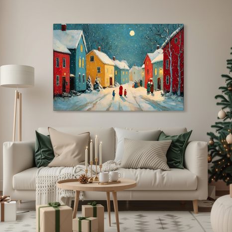 WANDBILD WEIHNACHTLICHE STRASSE BEI NACHT - WEIHNACHTS- UND WINTERBILDER - BILDER