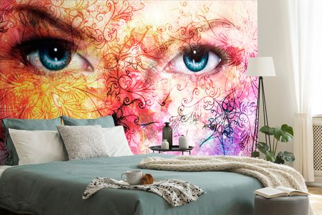 SAMOLEPÍCÍ TAPETA MODRÉ OČI S ABSTRAKTNÍMI PRVKY - SAMOLEPÍCÍ TAPETY - TAPETY