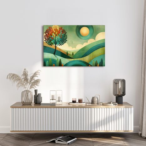 WANDBILD VOM LEBENSBAUM IN DER LANDSCHAFT - BILDER BÄUME UND LAUB - BILDER