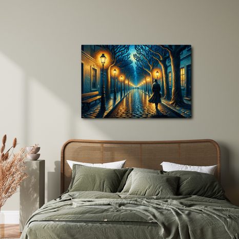 OBRAZ NOČNÍ ULICE S LAMPAMI - OBRAZY MĚSTA - OBRAZY