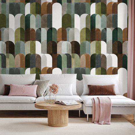 SAMOLEPÍCÍ FOTOTAPETA ZELENOHNĚDÉ OBLOUKOVÉ VZORY - VZOROVANÉ TAPETY - TAPETY