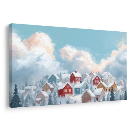 WANDBILD WEIHNACHTLICHE LANDSCHAFT MIT GEMÜTLICHEN HÄUSERN - WEIHNACHTS- UND WINTERBILDER - BILDER