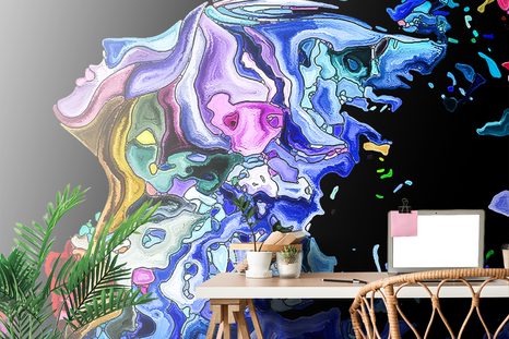 SAMOLEPÍCÍ TAPETA BAREVNÁ SILUETA ŽENSKÉHO OBLIČEJE - SAMOLEPÍCÍ TAPETY - TAPETY