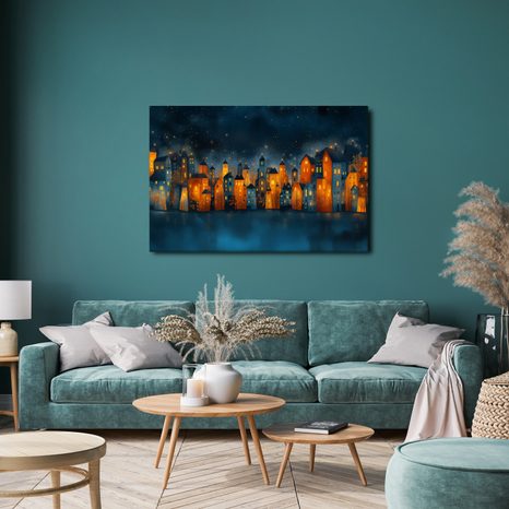 OBRAZ VÁNOČNÍ NOČNÍ MĚSTO - BAREVNÉ DOMY - OBRAZY