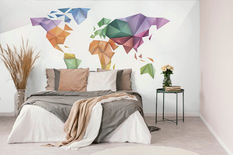 SAMOLEPÍCÍ TAPETA BAREVNÁ MAPA SVĚTA VE STYLU ORIGAMI - SAMOLEPÍCÍ TAPETY - TAPETY